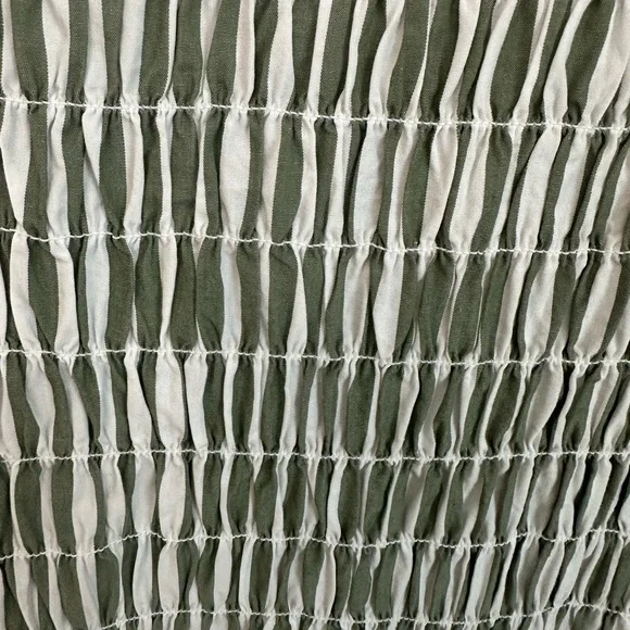 Crown & Ivy 100% cotton dress green white striped pattern Size 16 Elastic Top - Picture 3 of 8